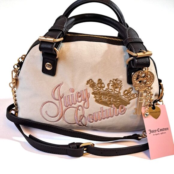 Juicy Couture Handbags - Juicy Couture the Key to Juicy Dome Satchel Crossbody White Brown NWT